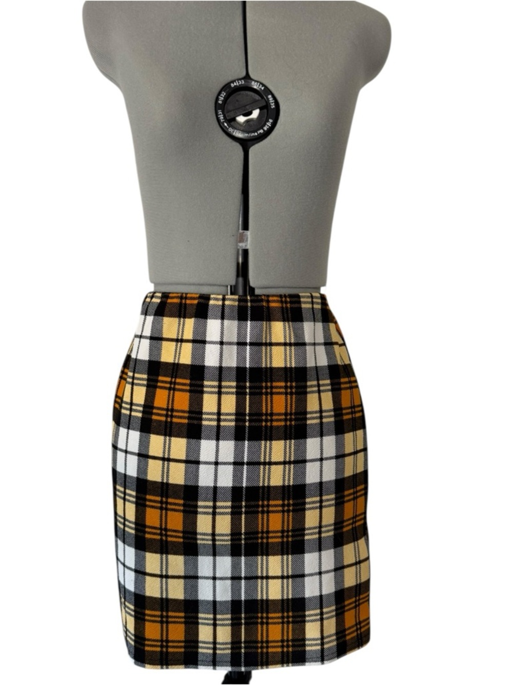 Plaid Mini Pencil Skirt in Mustard Black & White